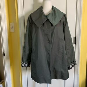 Iridescent Green Ann Taylor Rain Jacket Leopard Lining, Size 6